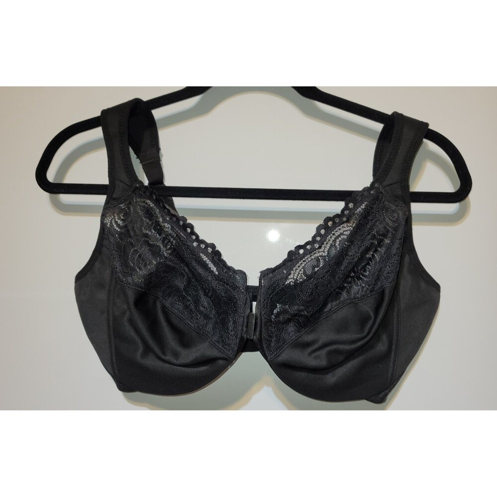 Glamorise Wonderwire Black Lace Front-Close Underwire Bra 38F Style 1245 NWOT